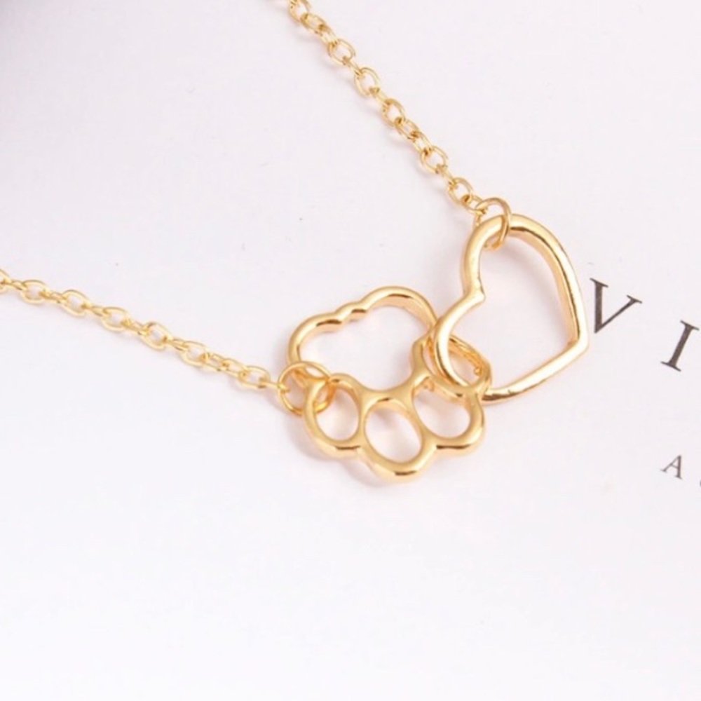 NEW!💙💎💛🐾PAW PRINT HEART NECKLACE🐾💛💎💙GOLDEN - Picture 5 of 8
